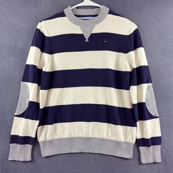 Tommy Hilfiger Rugby Sweater Kids Large (16-18) Blue White Preppy Academia Knit - Picture 1 of 10